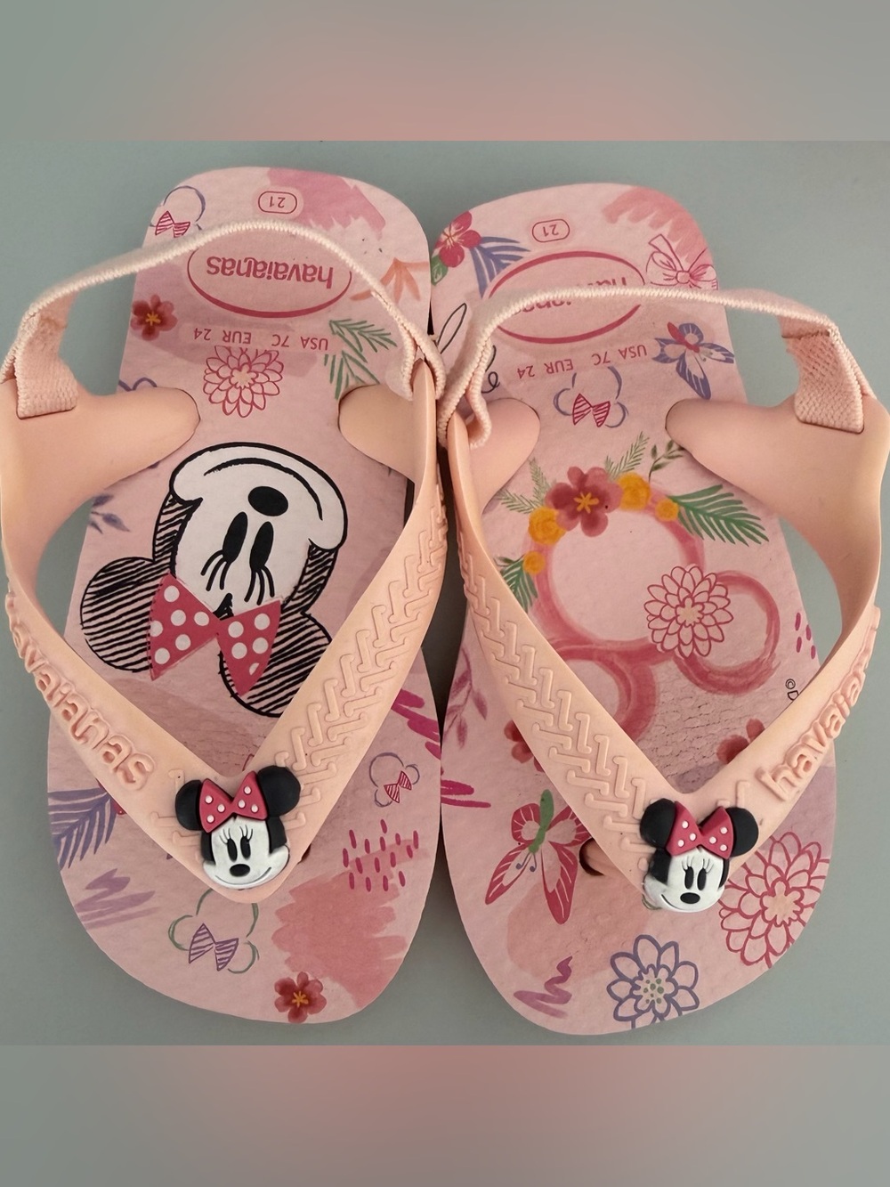 Havaianas Baby Pink Minnie Mouse Floral Flip Flops Sz 7C